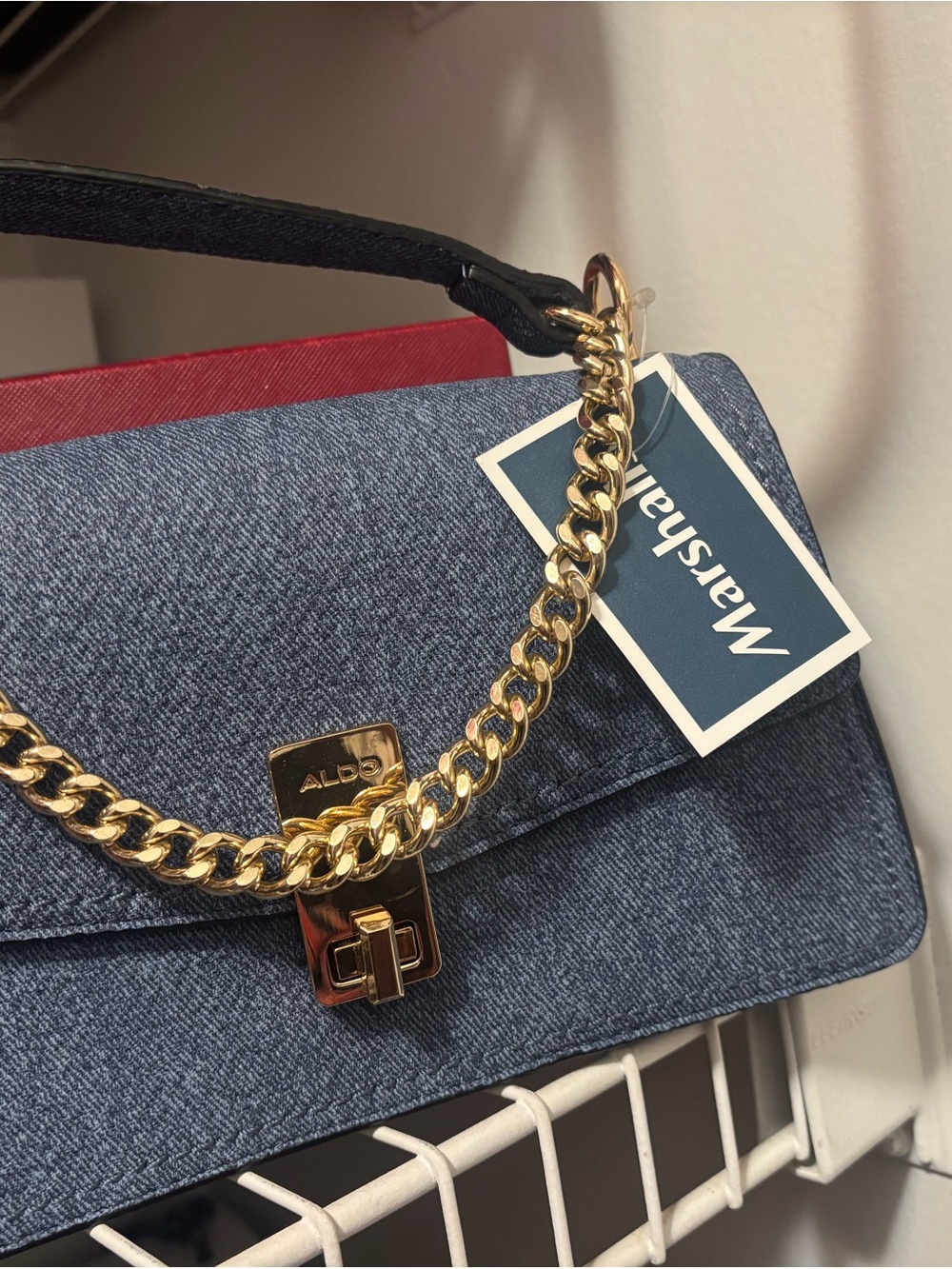 Aldo Denim Shoulder Bag with Gold Chain
